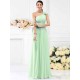 Charming One Shoulder Pleats Hand-Made Flower Sleeveless Long Chiffon Bridesmaid Dresses