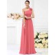 Charming One Shoulder Pleats Hand-Made Flower Sleeveless Long Chiffon Bridesmaid Dresses