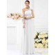 Charming One Shoulder Pleats Hand-Made Flower Sleeveless Long Chiffon Bridesmaid Dresses