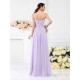 Charming One Shoulder Pleats Hand-Made Flower Sleeveless Long Chiffon Bridesmaid Dresses