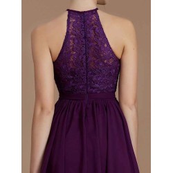 Charming Halter Sleeveless Lace Short/Mini Chiffon Bridesmaid Dresses