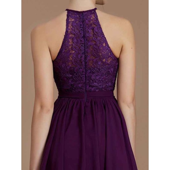 Charming Halter Sleeveless Lace Short/Mini Chiffon Bridesmaid Dresses