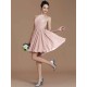 Charming Halter Sleeveless Lace Short/Mini Chiffon Bridesmaid Dresses