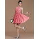 Charming Halter Sleeveless Lace Short/Mini Chiffon Bridesmaid Dresses
