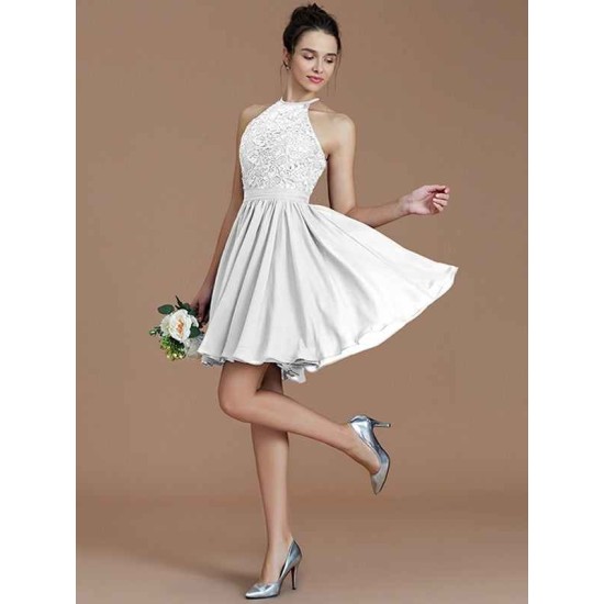 Charming Halter Sleeveless Lace Short/Mini Chiffon Bridesmaid Dresses