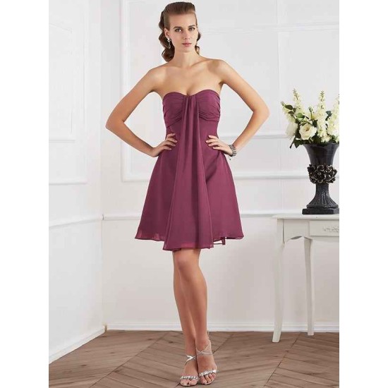 Charming Strapless Sleeveless Pleats Short Chiffon Bridesmaid Dresses