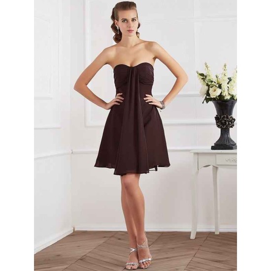 Charming Strapless Sleeveless Pleats Short Chiffon Bridesmaid Dresses