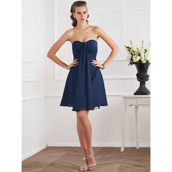 Charming Strapless Sleeveless Pleats Short Chiffon Bridesmaid Dresses