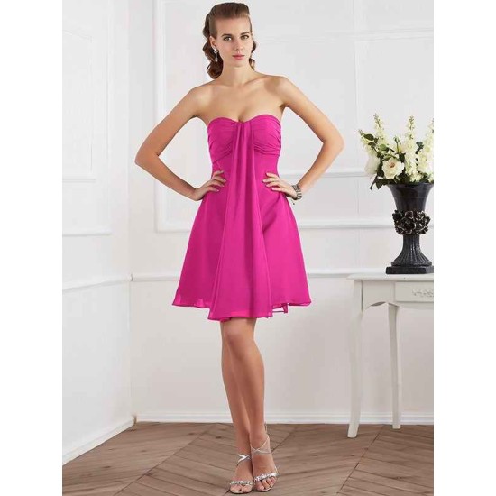 Charming Strapless Sleeveless Pleats Short Chiffon Bridesmaid Dresses