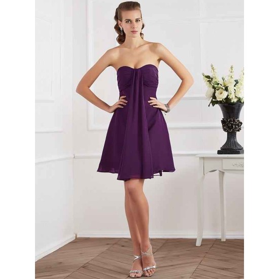 Charming Strapless Sleeveless Pleats Short Chiffon Bridesmaid Dresses