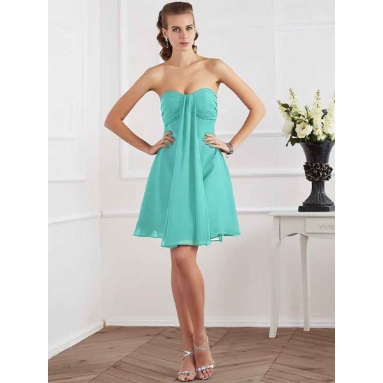 Charming Strapless Sleeveless Pleats Short Chiffon Bridesmaid Dresses