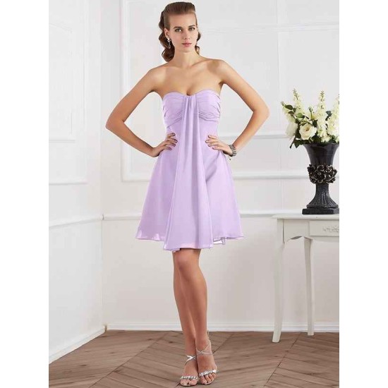 Charming Strapless Sleeveless Pleats Short Chiffon Bridesmaid Dresses