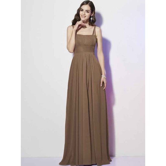 Charming Spaghetti Straps Sleeveless Pleats Long Chiffon Bridesmaid Dresses