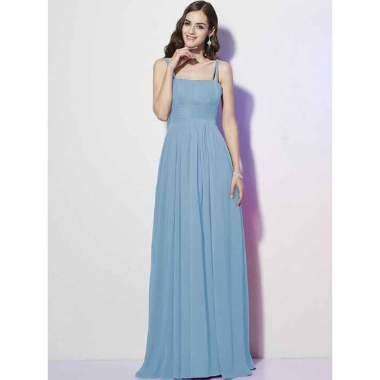 Charming Spaghetti Straps Sleeveless Pleats Long Chiffon Bridesmaid Dresses