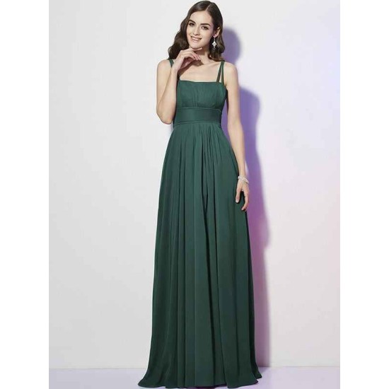 Charming Spaghetti Straps Sleeveless Pleats Long Chiffon Bridesmaid Dresses