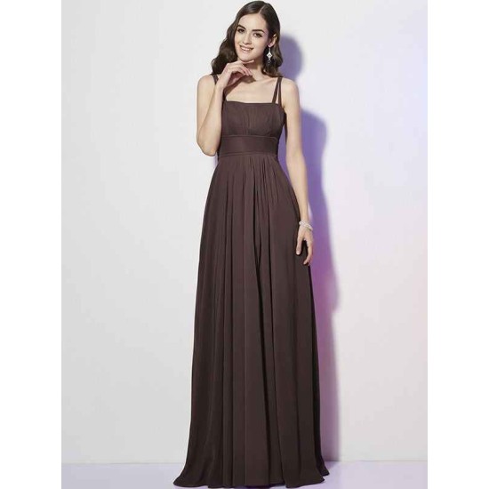Charming Spaghetti Straps Sleeveless Pleats Long Chiffon Bridesmaid Dresses