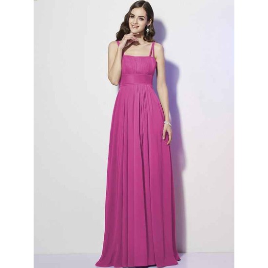Charming Spaghetti Straps Sleeveless Pleats Long Chiffon Bridesmaid Dresses