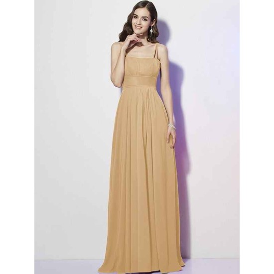 Charming Spaghetti Straps Sleeveless Pleats Long Chiffon Bridesmaid Dresses