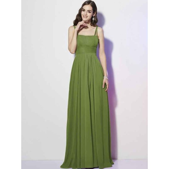 Charming Spaghetti Straps Sleeveless Pleats Long Chiffon Bridesmaid Dresses