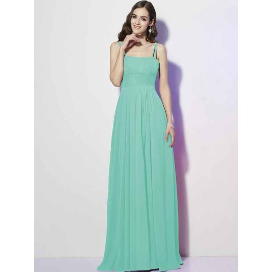 Charming Spaghetti Straps Sleeveless Pleats Long Chiffon Bridesmaid Dresses