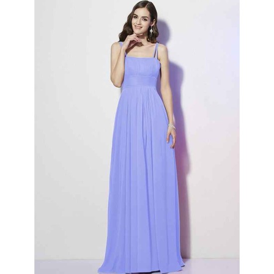 Charming Spaghetti Straps Sleeveless Pleats Long Chiffon Bridesmaid Dresses