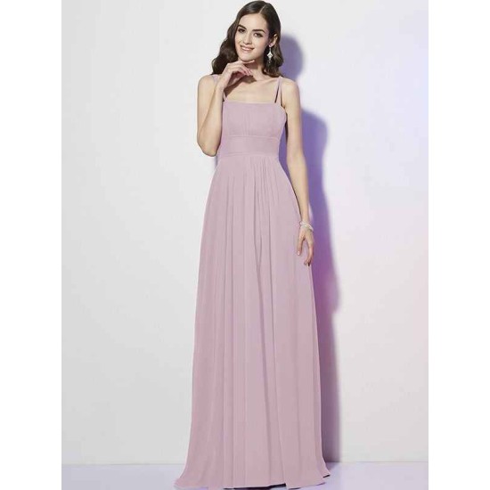 Charming Spaghetti Straps Sleeveless Pleats Long Chiffon Bridesmaid Dresses