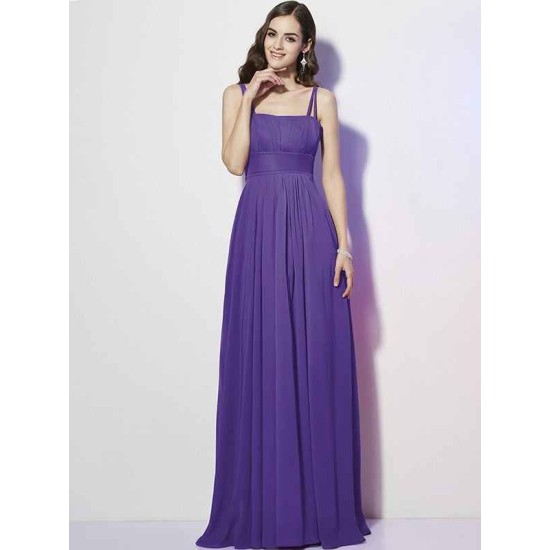 Charming Spaghetti Straps Sleeveless Pleats Long Chiffon Bridesmaid Dresses