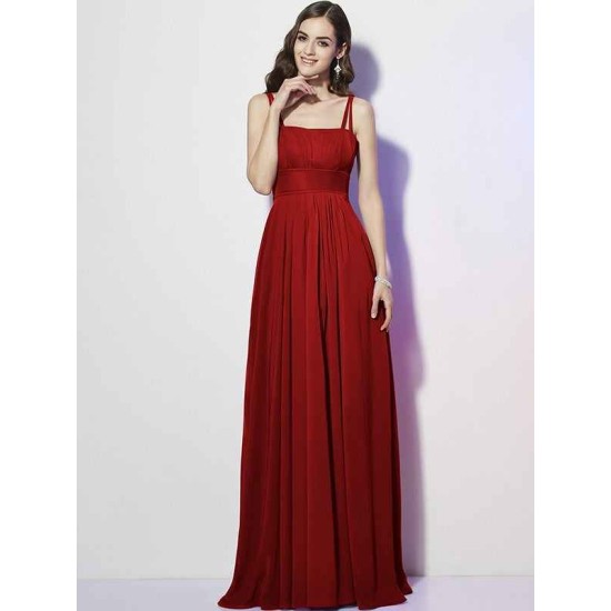 Charming Spaghetti Straps Sleeveless Pleats Long Chiffon Bridesmaid Dresses