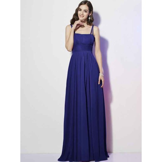 Charming Spaghetti Straps Sleeveless Pleats Long Chiffon Bridesmaid Dresses