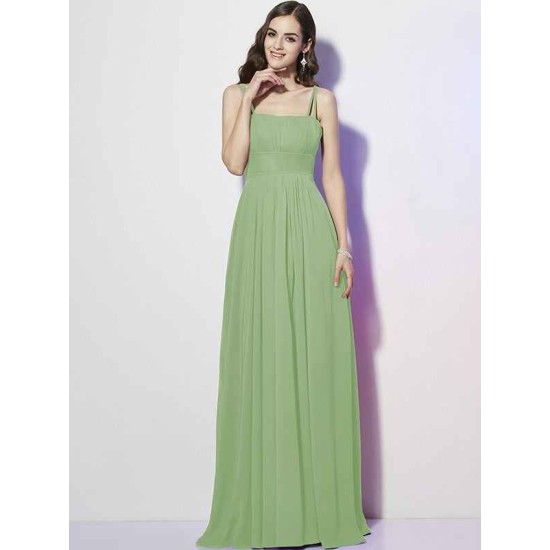 Charming Spaghetti Straps Sleeveless Pleats Long Chiffon Bridesmaid Dresses