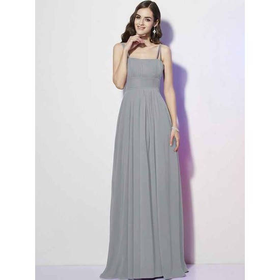Charming Spaghetti Straps Sleeveless Pleats Long Chiffon Bridesmaid Dresses