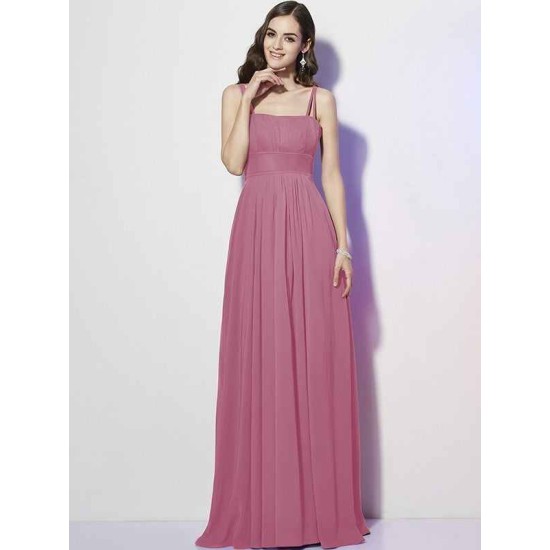 Charming Spaghetti Straps Sleeveless Pleats Long Chiffon Bridesmaid Dresses