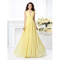Charming Halter Pleats Sleeveless Long Chiffon Bridesmaid Dresses