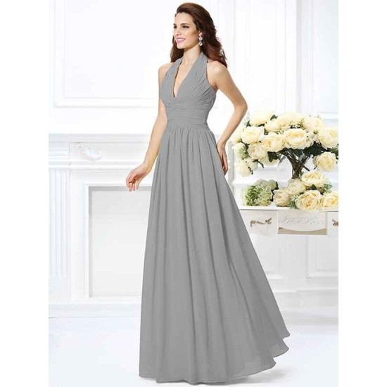 Charming Halter Pleats Sleeveless Long Chiffon Bridesmaid Dresses