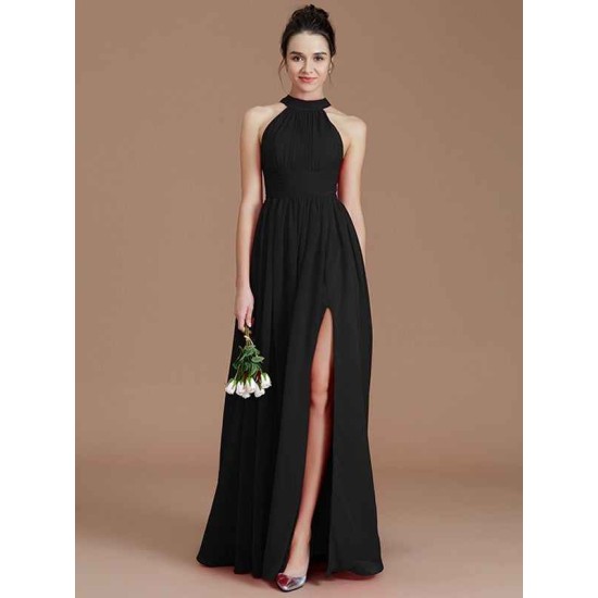 Charming Halter Sleeveless Ruched Chiffon Bridesmaid Dresses