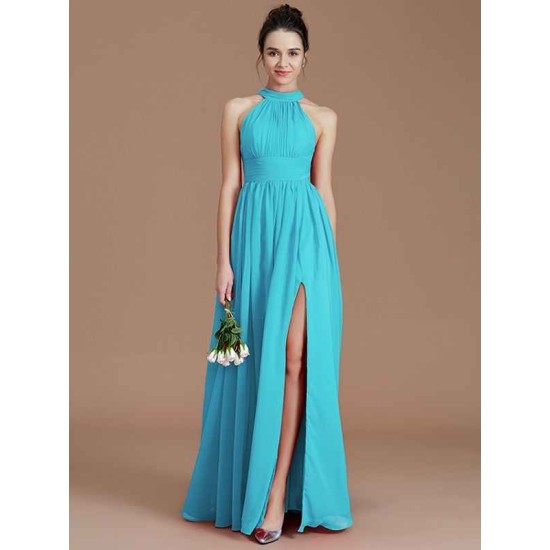Charming Halter Sleeveless Ruched Chiffon Bridesmaid Dresses