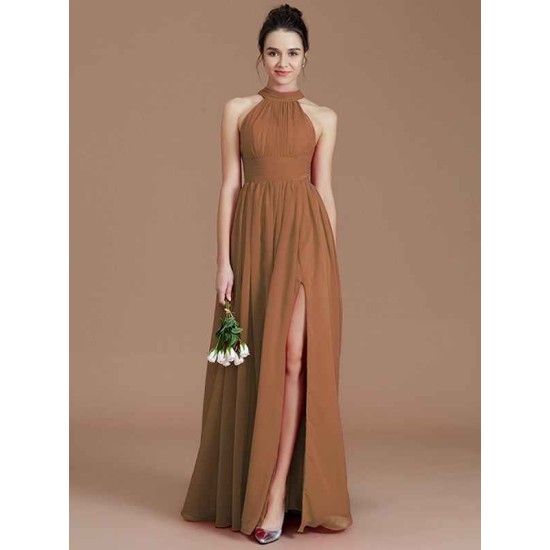 Charming Halter Sleeveless Ruched Chiffon Bridesmaid Dresses