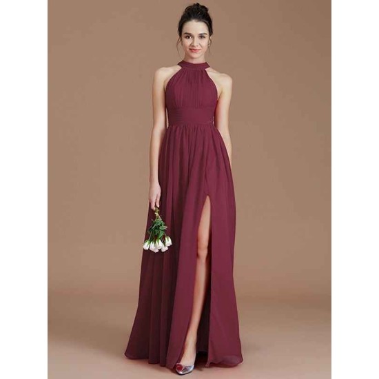 Charming Halter Sleeveless Ruched Chiffon Bridesmaid Dresses
