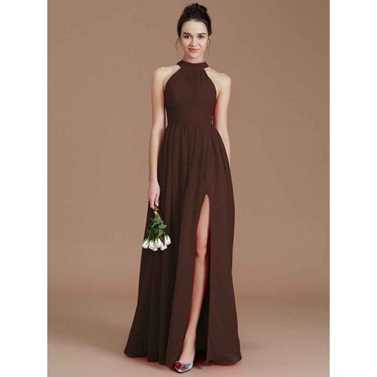 Charming Halter Sleeveless Ruched Chiffon Bridesmaid Dresses