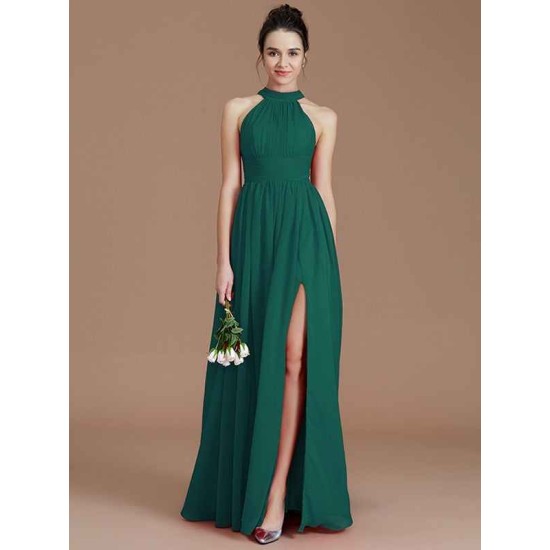 Charming Halter Sleeveless Ruched Chiffon Bridesmaid Dresses