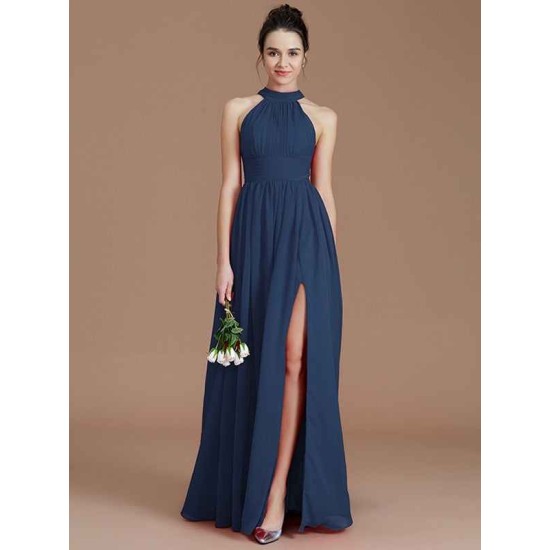 Charming Halter Sleeveless Ruched Chiffon Bridesmaid Dresses