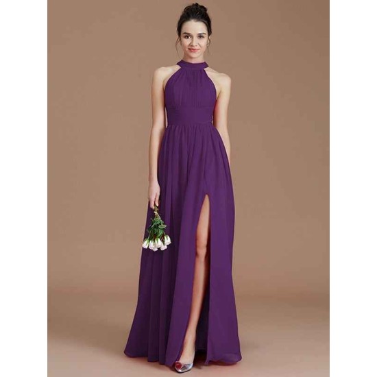 Charming Halter Sleeveless Ruched Chiffon Bridesmaid Dresses