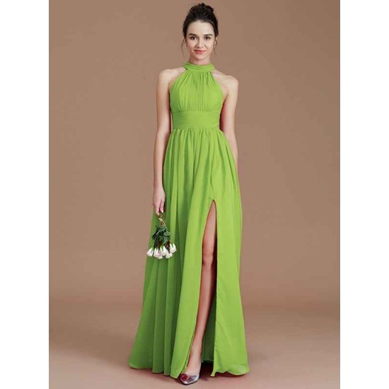 Charming Halter Sleeveless Ruched Chiffon Bridesmaid Dresses