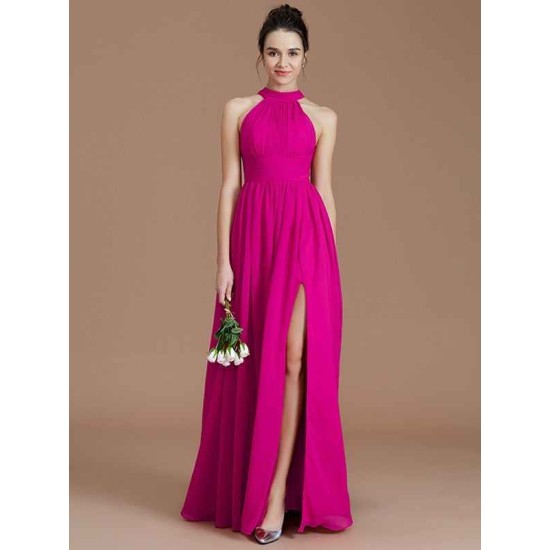 Charming Halter Sleeveless Ruched Chiffon Bridesmaid Dresses