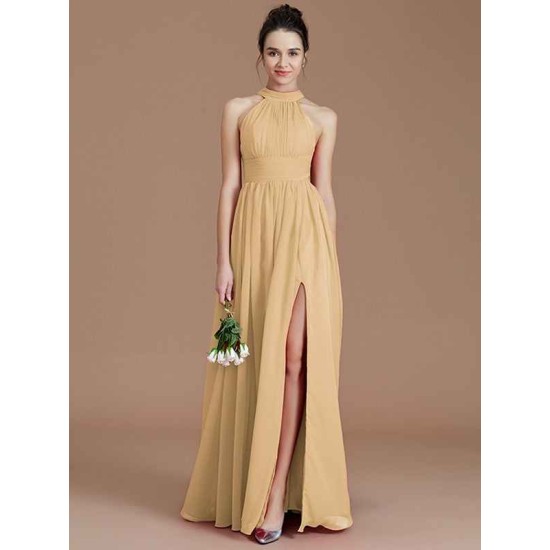 Charming Halter Sleeveless Ruched Chiffon Bridesmaid Dresses