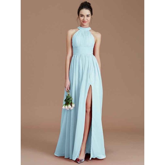 Charming Halter Sleeveless Ruched Chiffon Bridesmaid Dresses