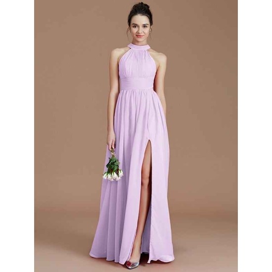Charming Halter Sleeveless Ruched Chiffon Bridesmaid Dresses