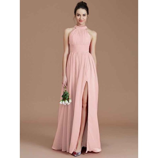Charming Halter Sleeveless Ruched Chiffon Bridesmaid Dresses