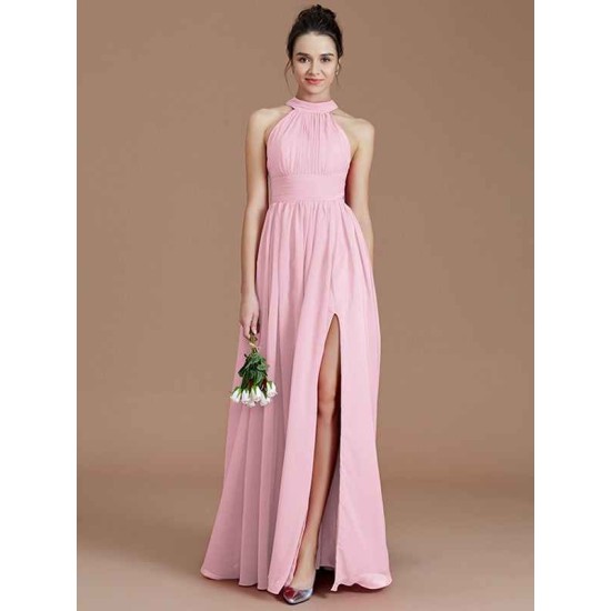 Charming Halter Sleeveless Ruched Chiffon Bridesmaid Dresses