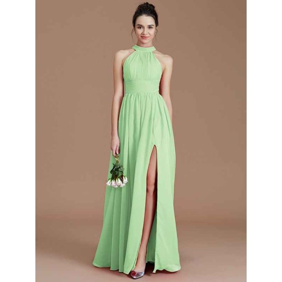 Charming Halter Sleeveless Ruched Chiffon Bridesmaid Dresses